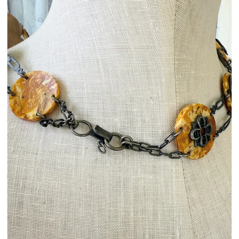 Antique 30's Celloid Circles Green Glass Silverplate women's Link Belt/Necklace - Picture 6 of 16